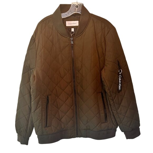 Calvin Klein L Men's Quilted Baseball Jacket Rib-Knit Trim Quilted Bomber Jacket - Picture 2 of 10